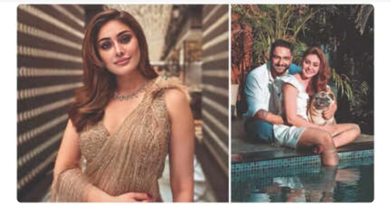 Shefali Jariwala in golden dress and relaxing poolside with husband Parag Tyagi and pet dog