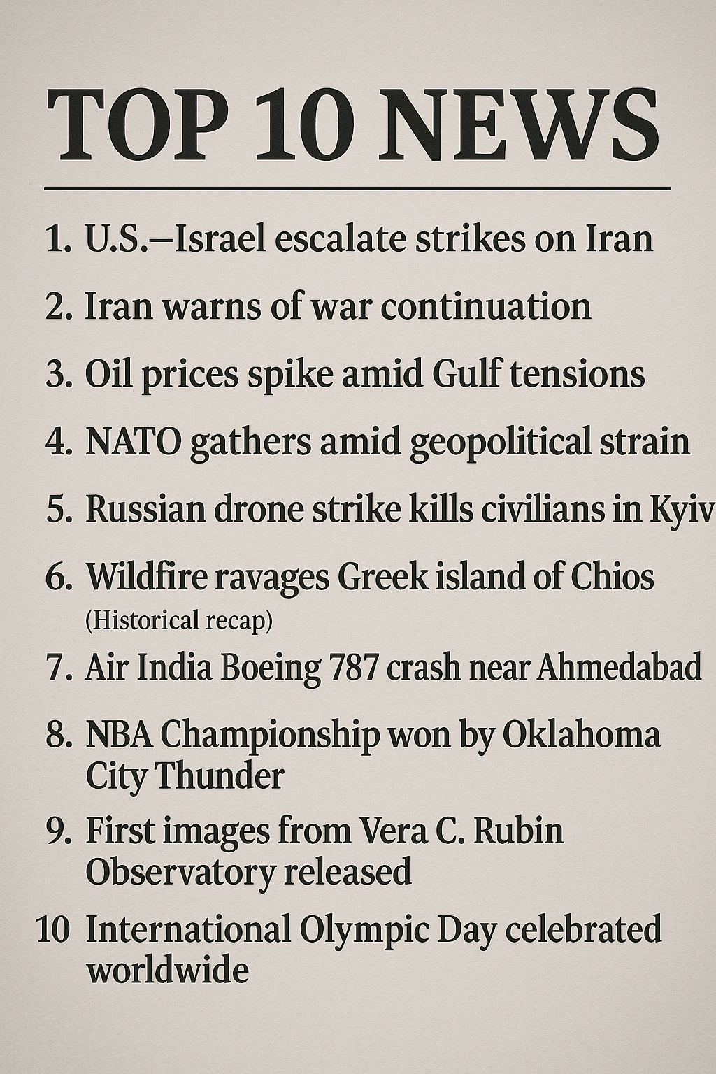 Top 10 World News Today – June 23, 2025